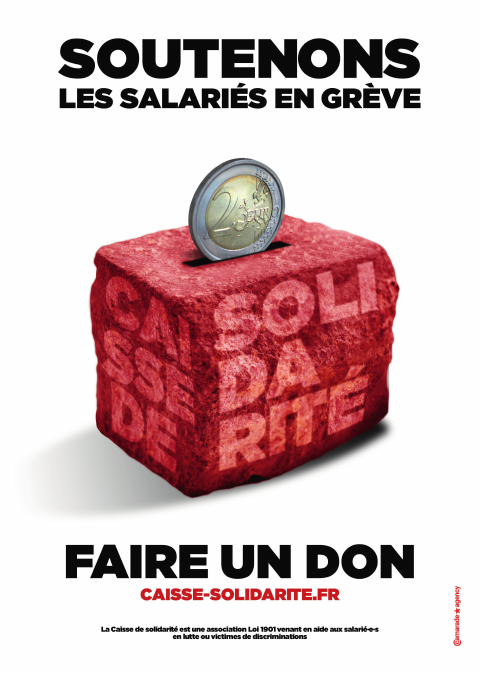 Affiche « Soutenons les salariés en grève — Faire un don », Caisse de solidarité